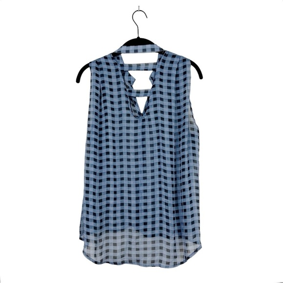 H.I.P. Happening in the Present Blue Checkered Open Back Sleeveless Top Size M - Picture 3 of 6